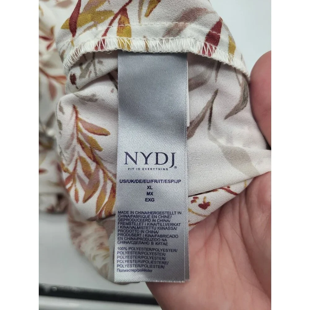 NYDJ Women's XL Pleated Peasant Blouse Smock Cuffs Floral - Picture 7 of 8